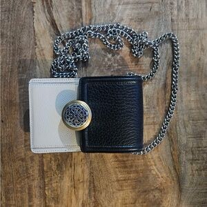 Chic Black and White Leather Card Holder with Chain